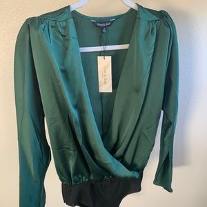 Vici Emerald Green Satin Bodysuit
